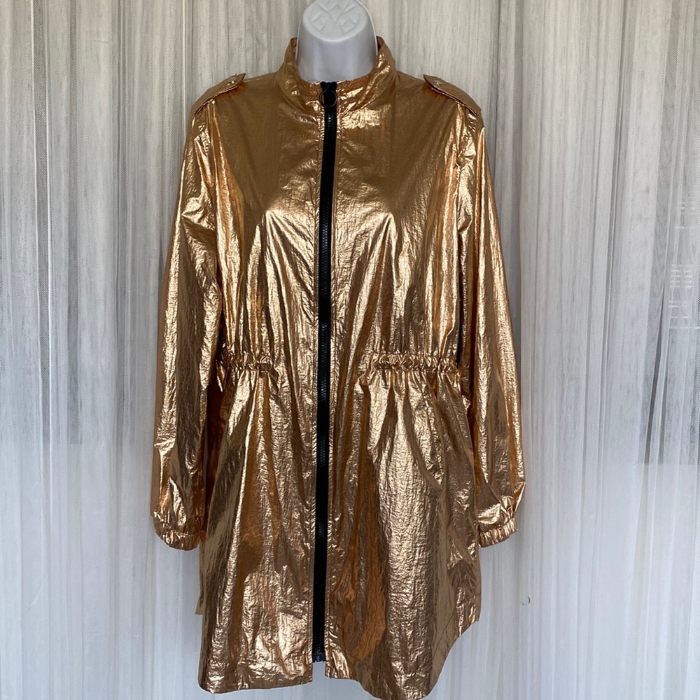 Sweet Rain brand! Metallic Gold/hint of rose Raincoat Size L